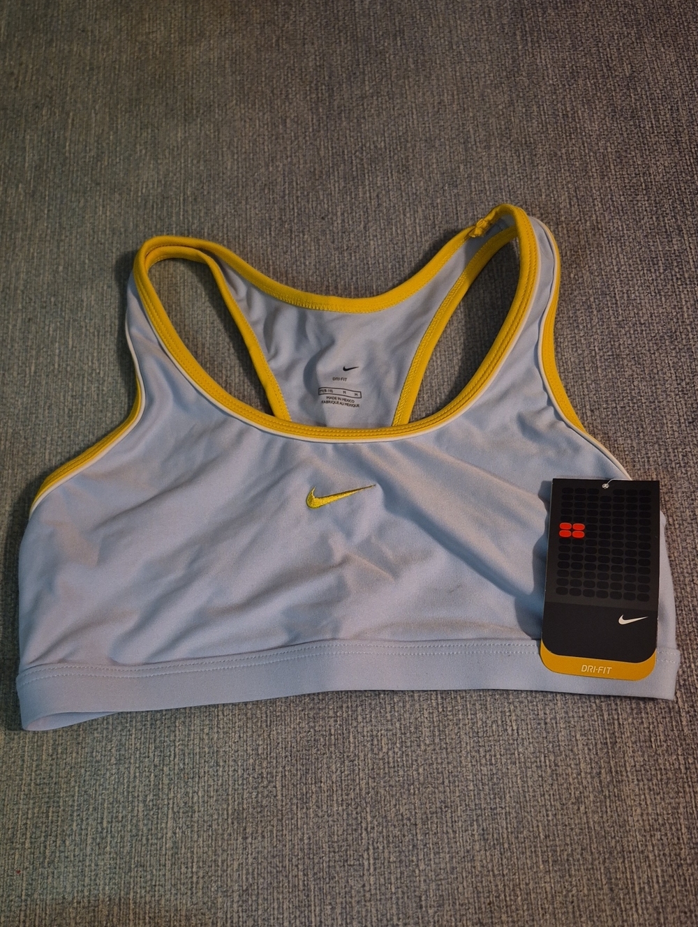 Nike Light Blue and Yellow Dri-FIT Sports Bra